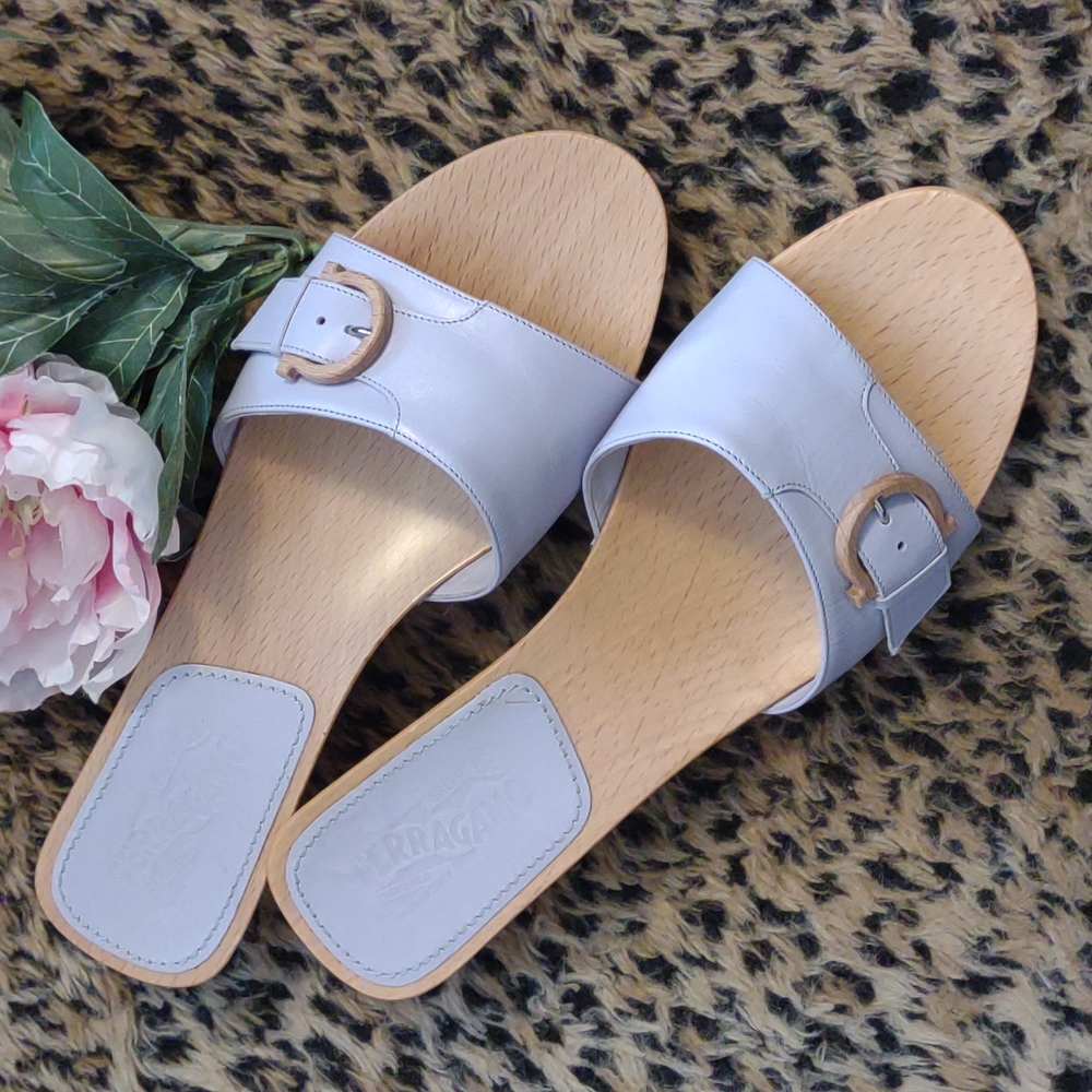 Salvatore Ferragamo Wooden Mule Sandals Sz. 9.5